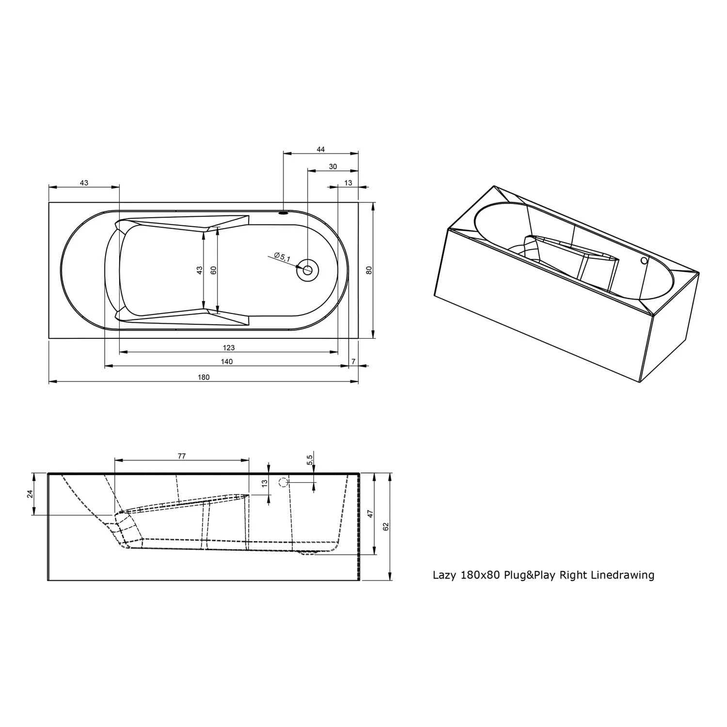 Riho Lazy Rechteck-Badewanne 180 X 80 Cm, Plug & Play, Rechts 4 Riho Lazy Rechteck-Badewanne 180 X 80 Cm, Plug & Play, Rechts – Bild 2