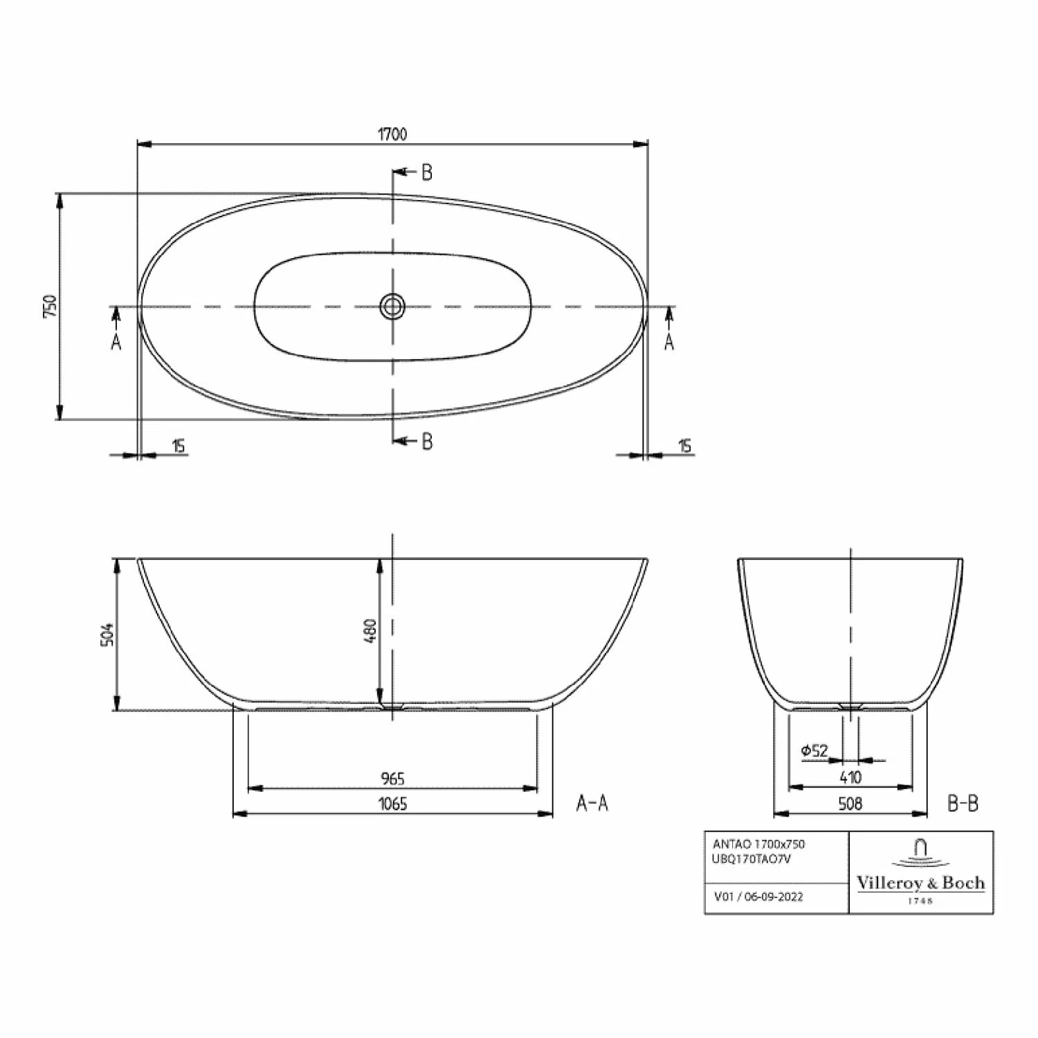 Villeroy & Boch Antao Freistehende Badewanne 170 X 75 Cm 6 Villeroy & Boch Antao Freistehende Badewanne 170 X 75 Cm – Bild 4