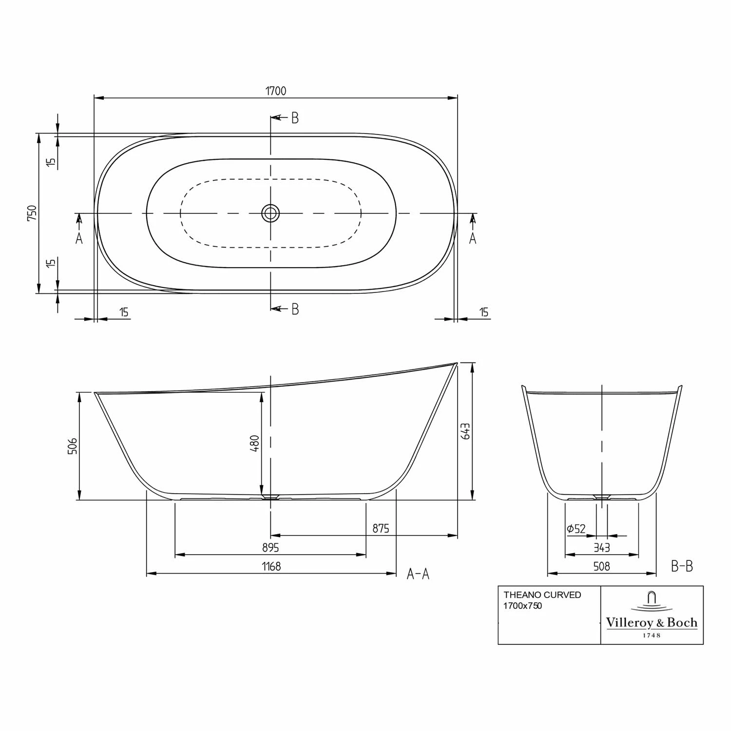 Villeroy & Boch Theano Badewanne 170 X 75 Cm, Freistehend 5 Villeroy & Boch Theano Badewanne 170 X 75 Cm, Freistehend – Bild 3